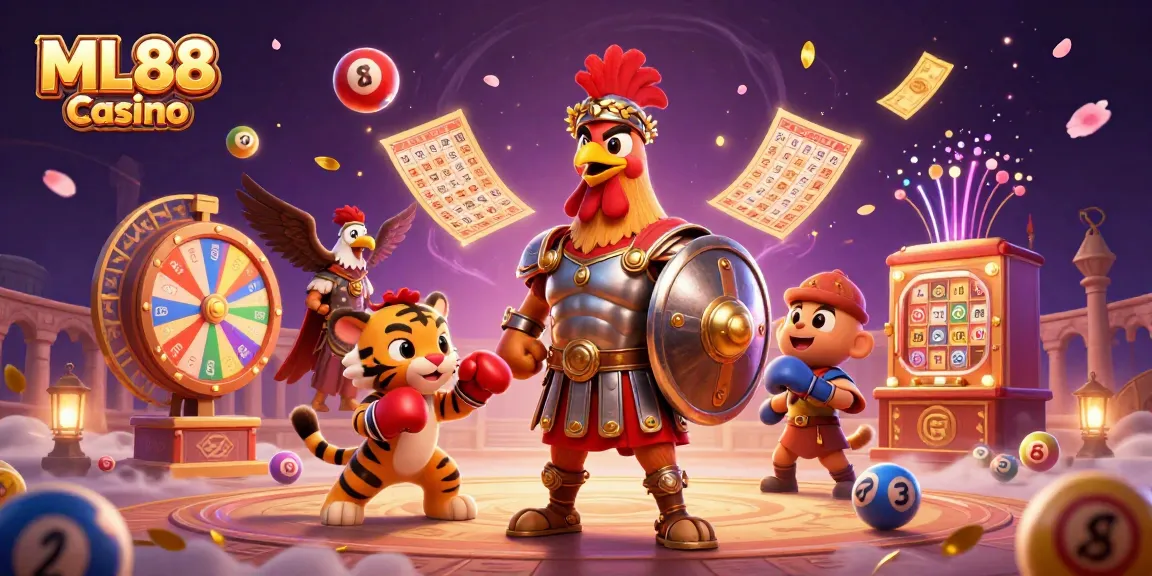 Experience the excitement at ML88 Casino with colorful lottery elements and a dynamic scene.