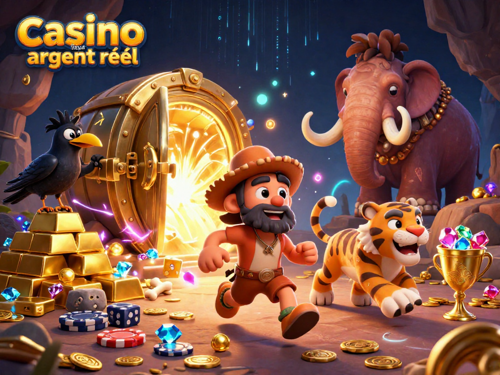 Jouez au casino en ligne argent réel avec nos personnages paléolithiques profitant de la chance avec des joyaux scintillants.