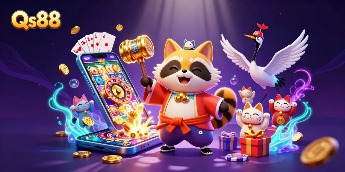 Experience thrilling gameplay with Qs88, featuring cheerful tanuki and vibrant gambling elements