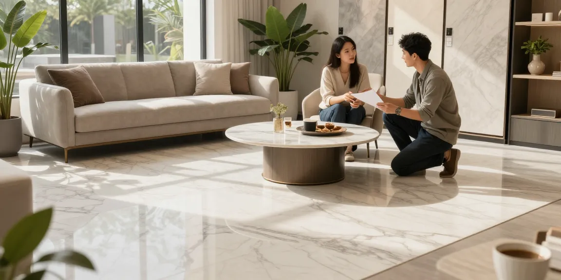 NAGA2000 showcases premium marble flooring in an elegant living showroom.