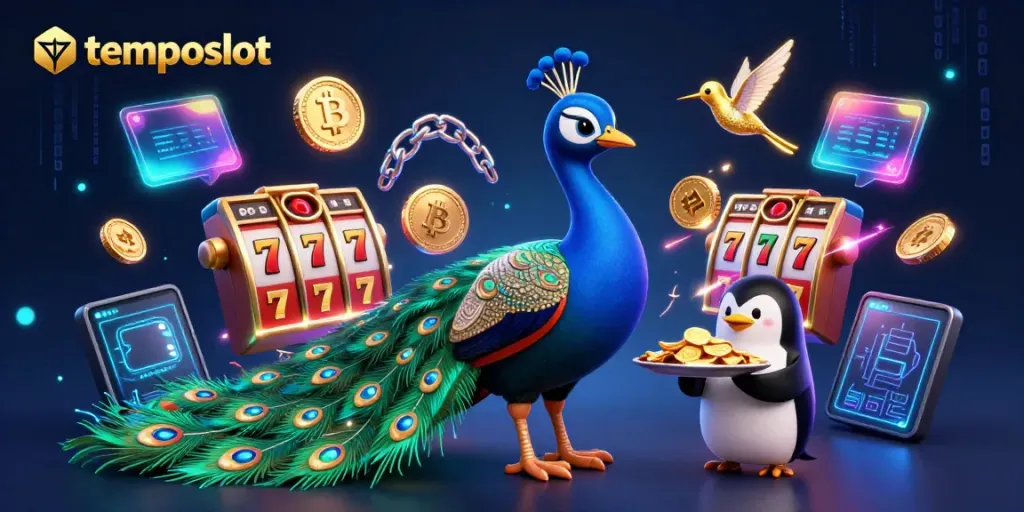 Pengalaman bermain di temposlot dengan karakter berwarna-warni dan elemen jackpot di sekitar mereka.