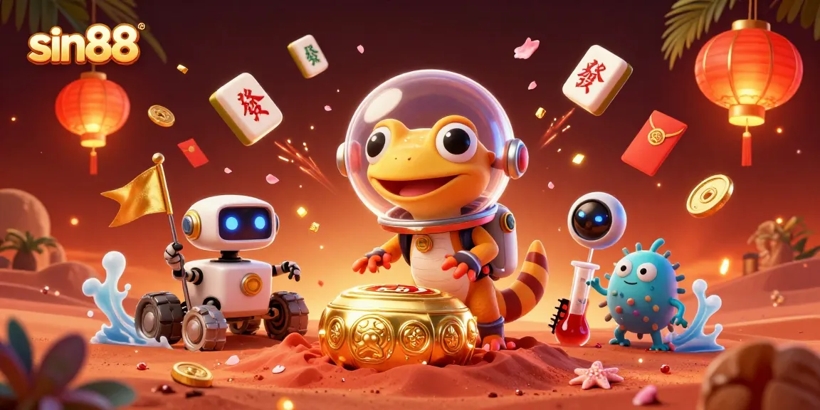 Experience gaming excitement at sin88 with a 3D Martian gecko discovering a golden casino.