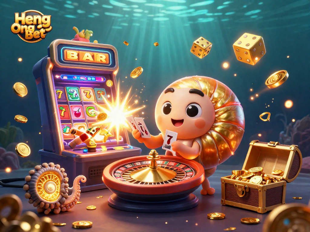 Experience thrilling wins with Heng Ong Bet through vibrant 3D casino imagery filled with dynamic game elements.