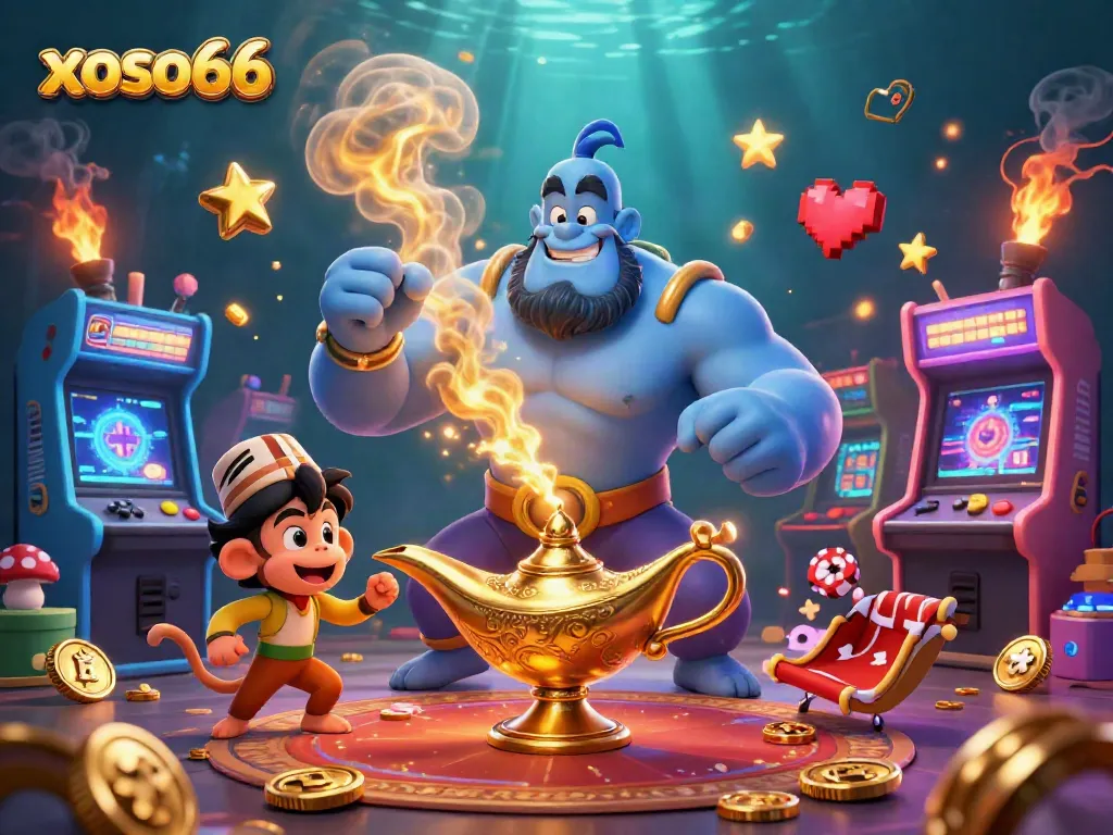 Xoso66 players experience thrilling gaming on a vibrant magic carpet filled with poker chips.
