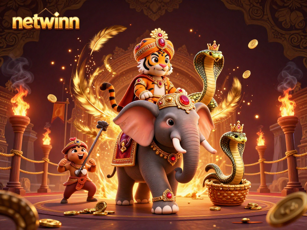 Engage with the vibrant netwinn scene featuring a majestic maharaja tiger casino adventure with gold tokens.