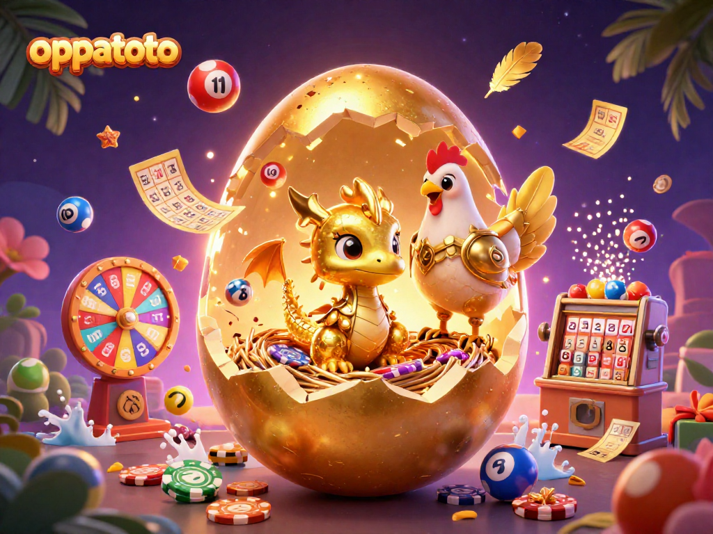 Join the gaming excitement with oppatoto's golden dragon and lottery elements in a vibrant scene.
