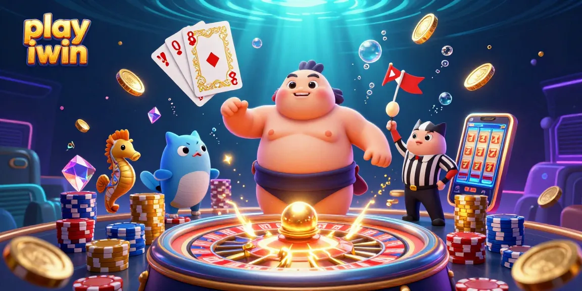 Play iwin in a vibrant underwater casino scene with animated fugu, catfish, and gold coins.