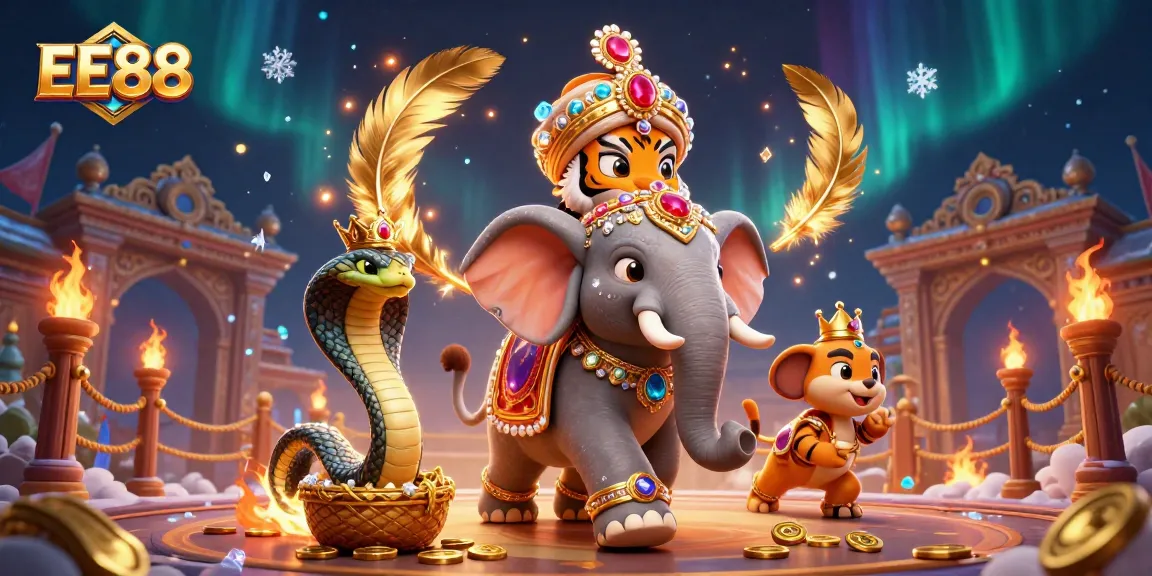 Experience the adventure of EE88 with a vibrant, cinematic 3D illustration featuring a majestic maharaja tiger.