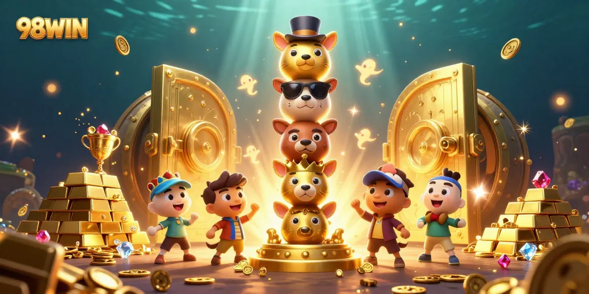Spin the reels for winnings with 98WIN’s immersive gaming experience featuring vibrant totems.