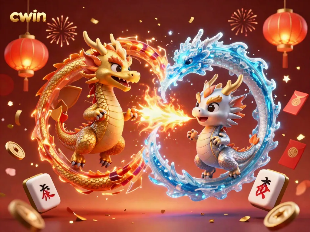 Experience the exciting rewards of CWIN with this vibrant illustration of dragons and festive gaming elements.