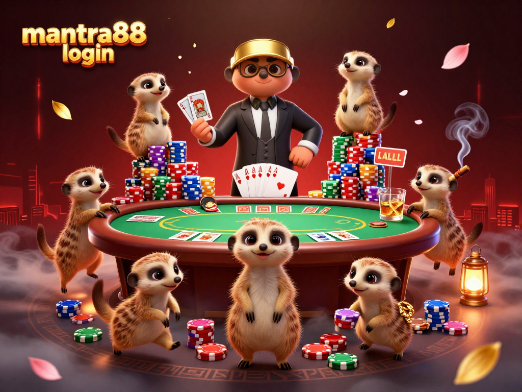 Experience the thrill of mantra88 login with a meerkat casino scene featuring dynamic poker gameplay and vibrant visuals.