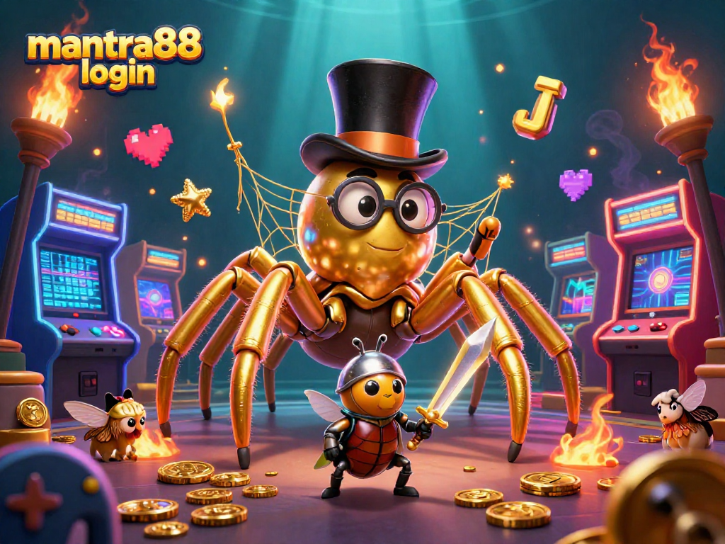 Engage with mantra88 login through a vibrant casino-themed illustration featuring unique characters and gaming elements.