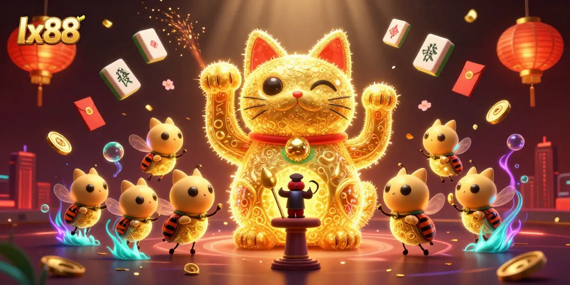 Engage with the vibrant lx88 casino scene filled with golden elements and lively characters.