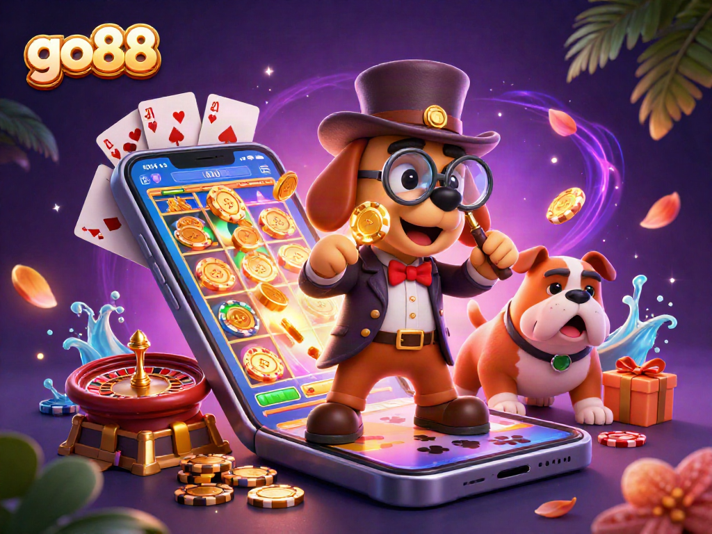 Engage with exciting go88 gaming adventures featuring cartoon detective and thrilling casino elements.