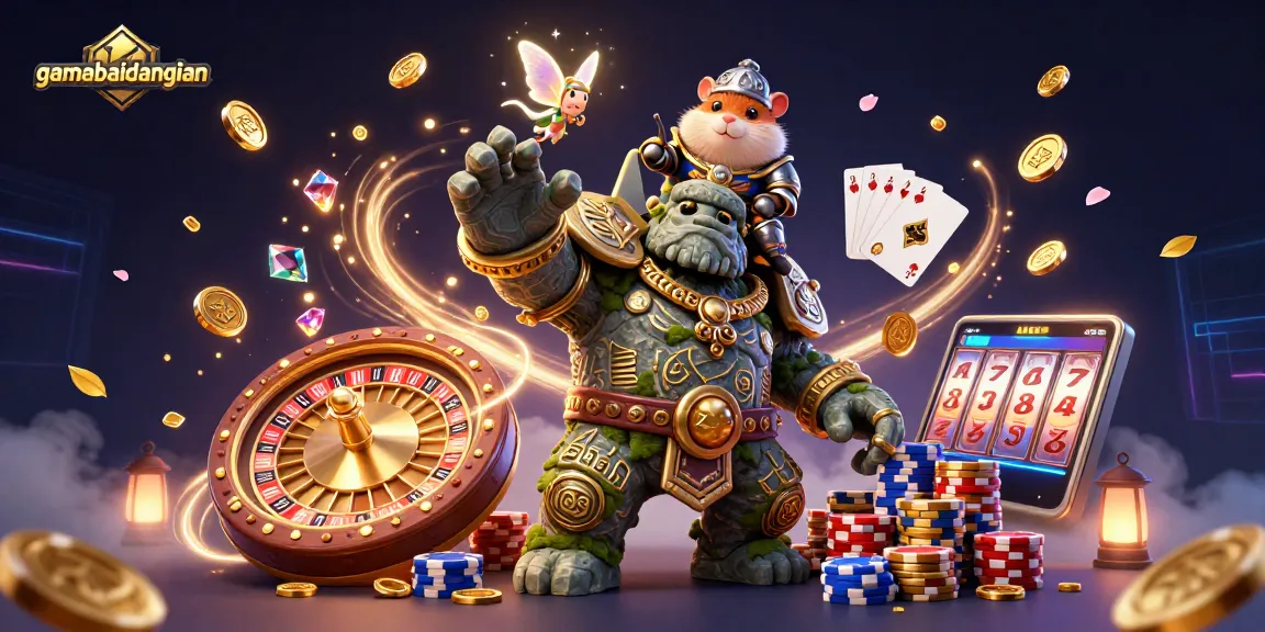 Experience the thrilling gamebaidangian dice game with a captivating fairy and golem illustration.