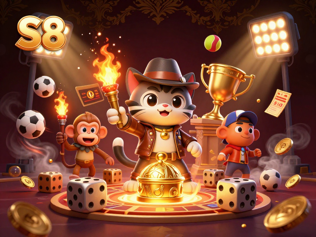 S8 reveals hidden gaming treasures as a cat archaeologist discovers casino artifacts with vibrant sports elements.