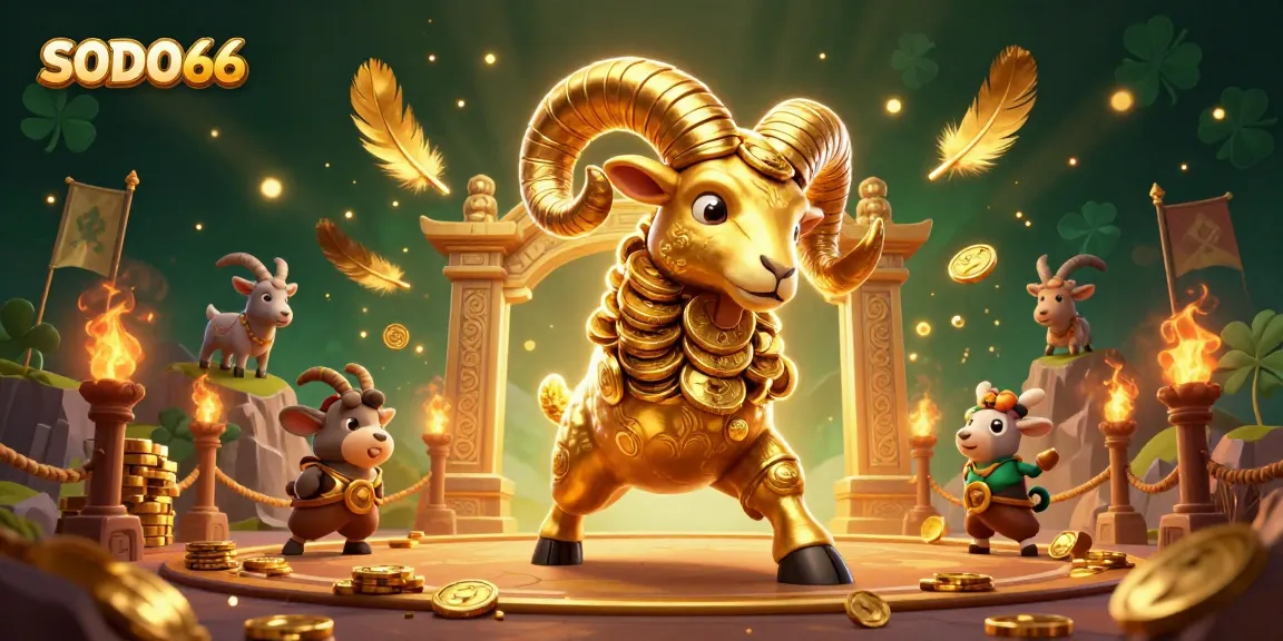 SODO66 showcases thrilling gameplay as a golden ram charges through a dynamic casino scene full of excitement.