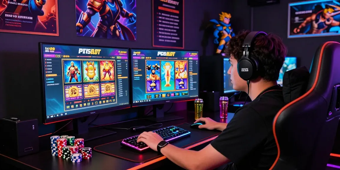 Excited player engaging with we88 PGSLOT games in a vibrant gaming setup with colorful displays.