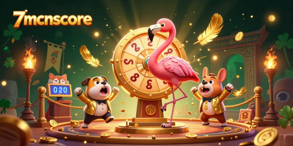 Spin to win with 7mcnscore in this vibrant 3D casino illustration of prizes and excitement.