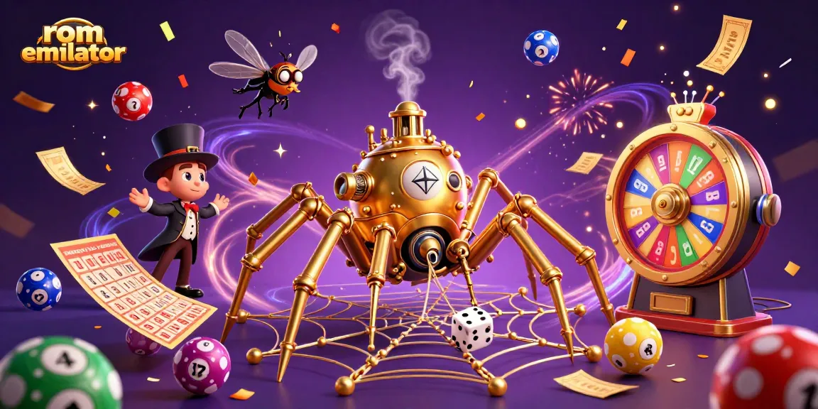 Experience the thrill of rom emulator games with a vibrant casino-themed illustration.