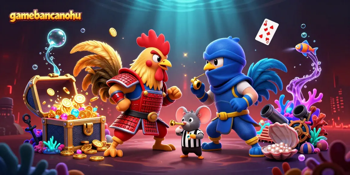 Engage in thrilling gameplay at gamebancanohu with this vibrant 3D illustration featuring fighting roosters.