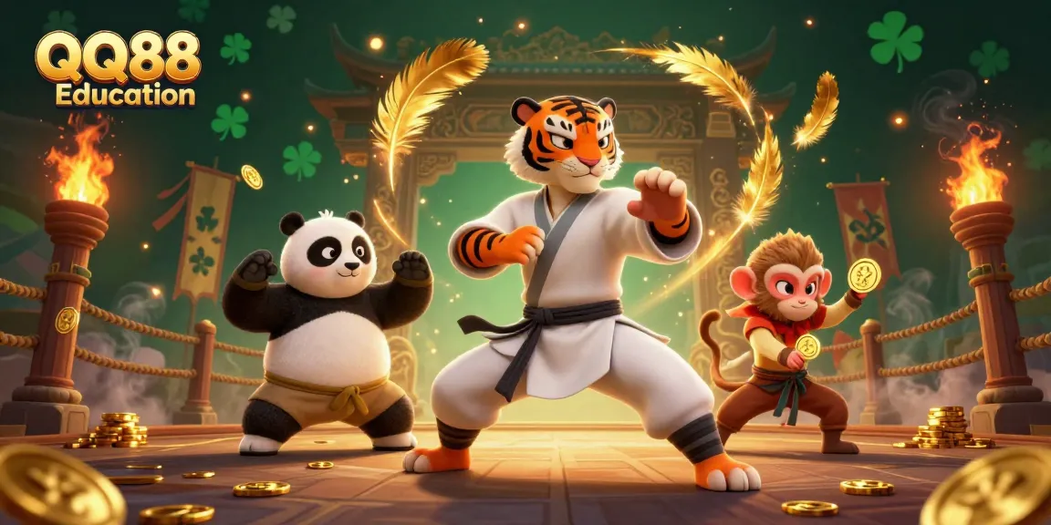 Experience thrilling gaming at QQ88 Education with a lively 3D casino scene featuring unique characters.