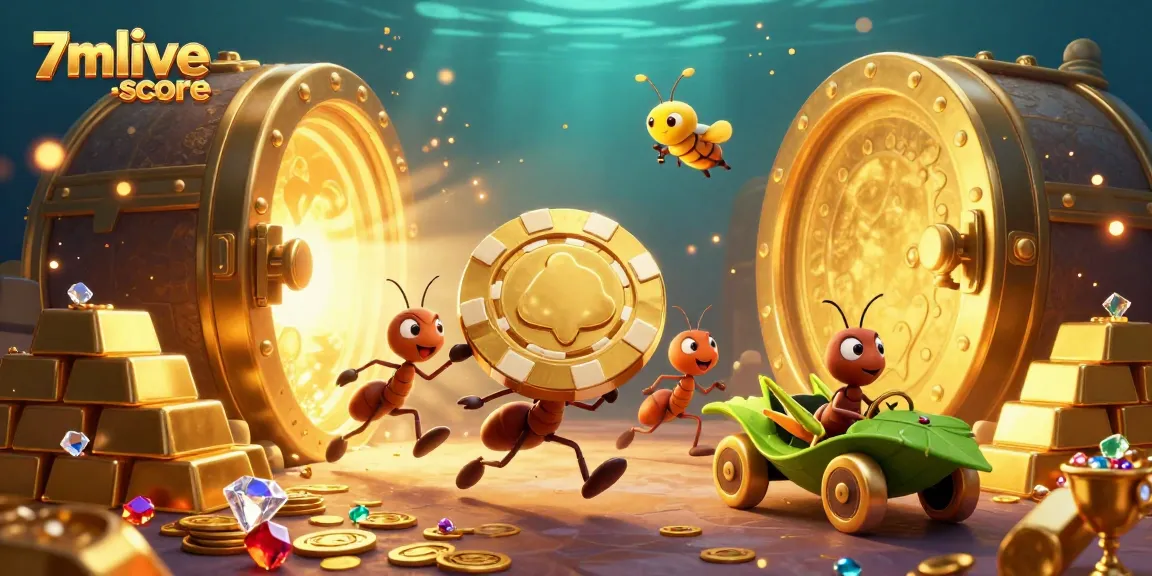 Engage with 7mlive-score as ants hustle a giant poker chip in an exciting heist scene.