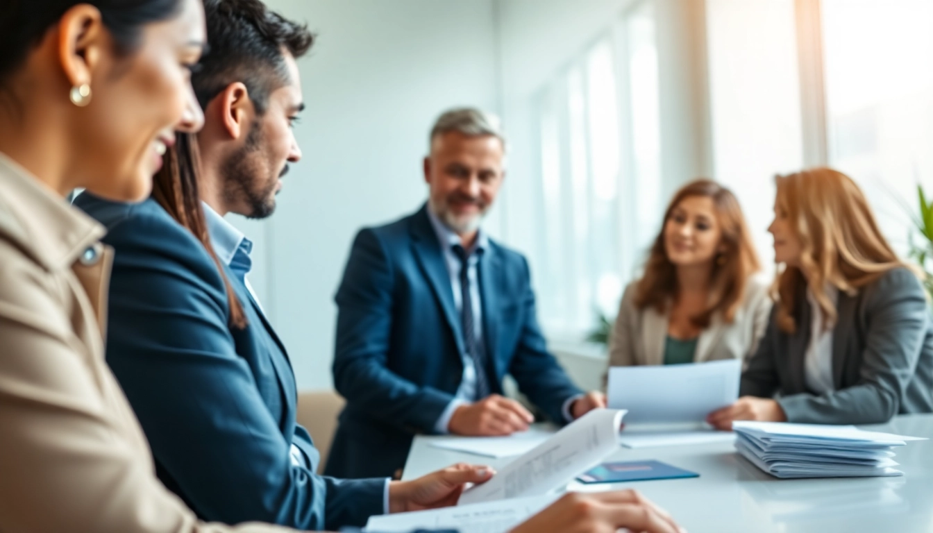 Engaging discussion about Title Insurance Services in a modern office with professional agents.