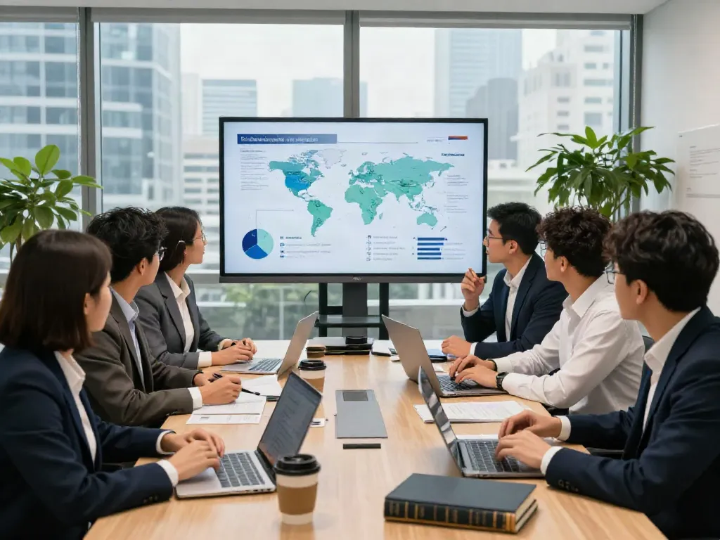 Lead Roedl team collaborating in a modern office, focusing on international legal advisory.