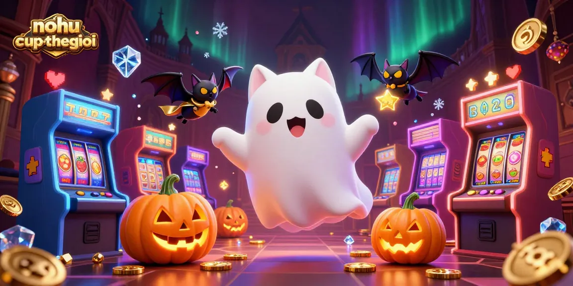 Play slots and win with nohu-cupthegioi in a vibrant haunted casino scene.
