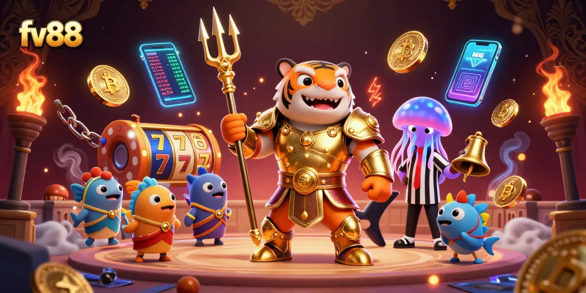 Win big with fv88 in an exciting underwater casino featuring a shark gladiator and crypto elements.