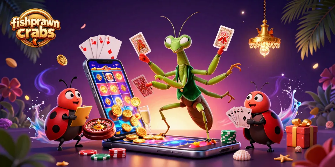 Engage with fishprawncrabs as vibrant casino elements burst from a smartphone during gameplay.
