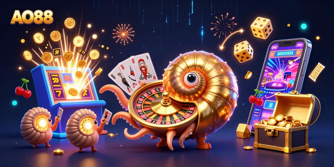 Experience thrilling gameplay with AO88 in this vibrant casino-inspired 3D scene