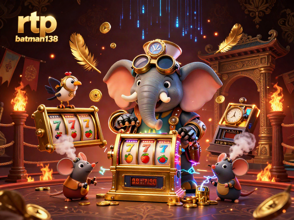 Keberuntungan bermain rtp batman138 dengan karakter steampunk mengoperasikan mesin slot emas di arena taruhan.
