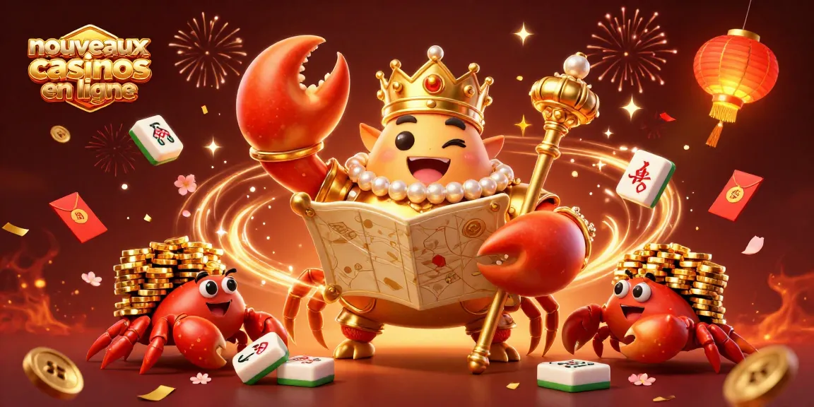 Jouez sur les nouveaux casinos en ligne avec une illustration dynamique d'un crabe en or et des éléments de jeu robustes.