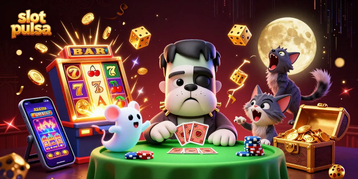 Menangkan permainan slot pulsa dengan jackpot melimpah dalam ilustrasi kasino imersif.