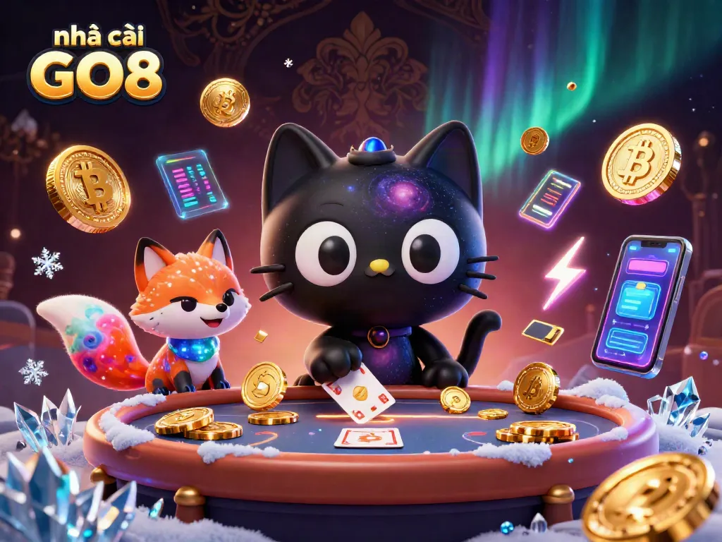 Experience the excitement at nhà cái GO8 with cosmic features and glowing cryptocurrency elements.