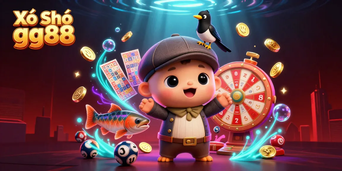 Xổ Số gg88 players engaging with colorful lottery elements in a lively digital illustration.