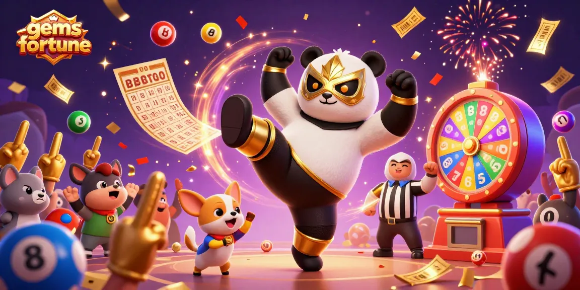 Experience the gems-fortune excitement with a 3D wrestling panda and dynamic casino elements.