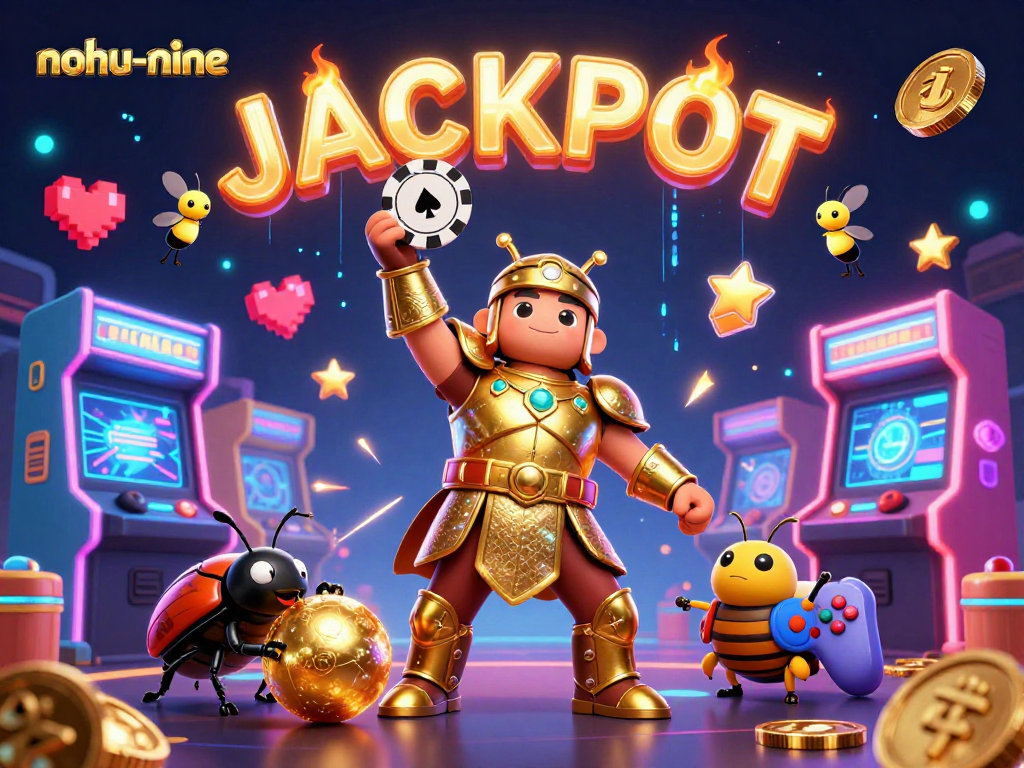 Engage with nohu-nine as vibrant fireflies announce JACKPOT in this lively casino scene.
