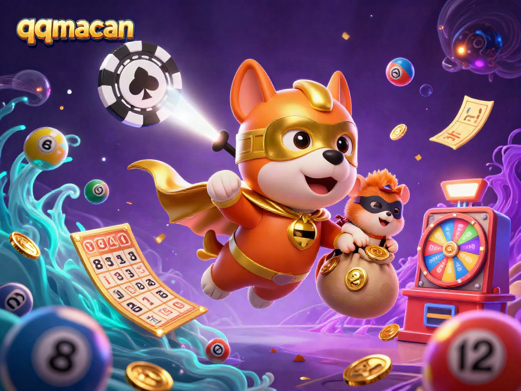 Experience thrilling gameplay at qqmacan with colorful lottery balls and dynamic characters capturing the excitement of gambling.