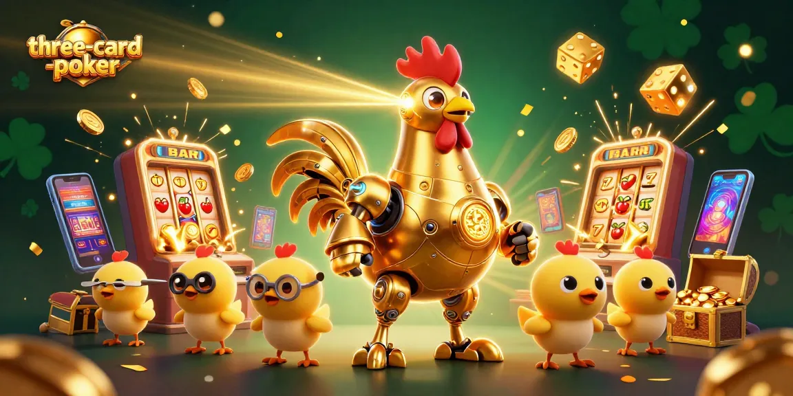 Engage in thrilling three-card-poker action with vibrant casino elements and characters.